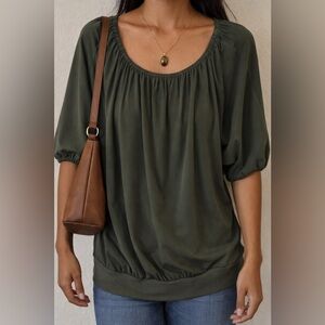Express Olive Green Gathered Blouse